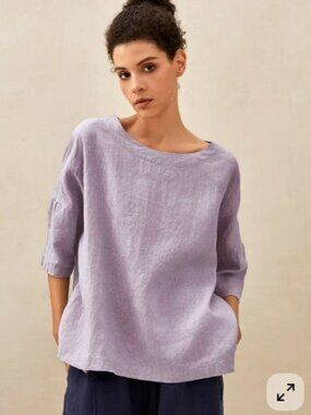 Lintico 100% Linen Boatneck 3/4 Length Sleeve Aurora Top NWT in Lavender M